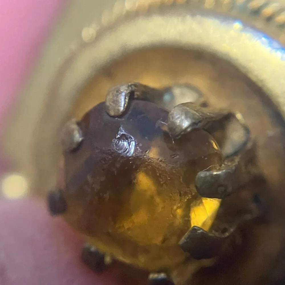Unique Victorian Collar Buttons / Cufflinks with Amber Colored Stones